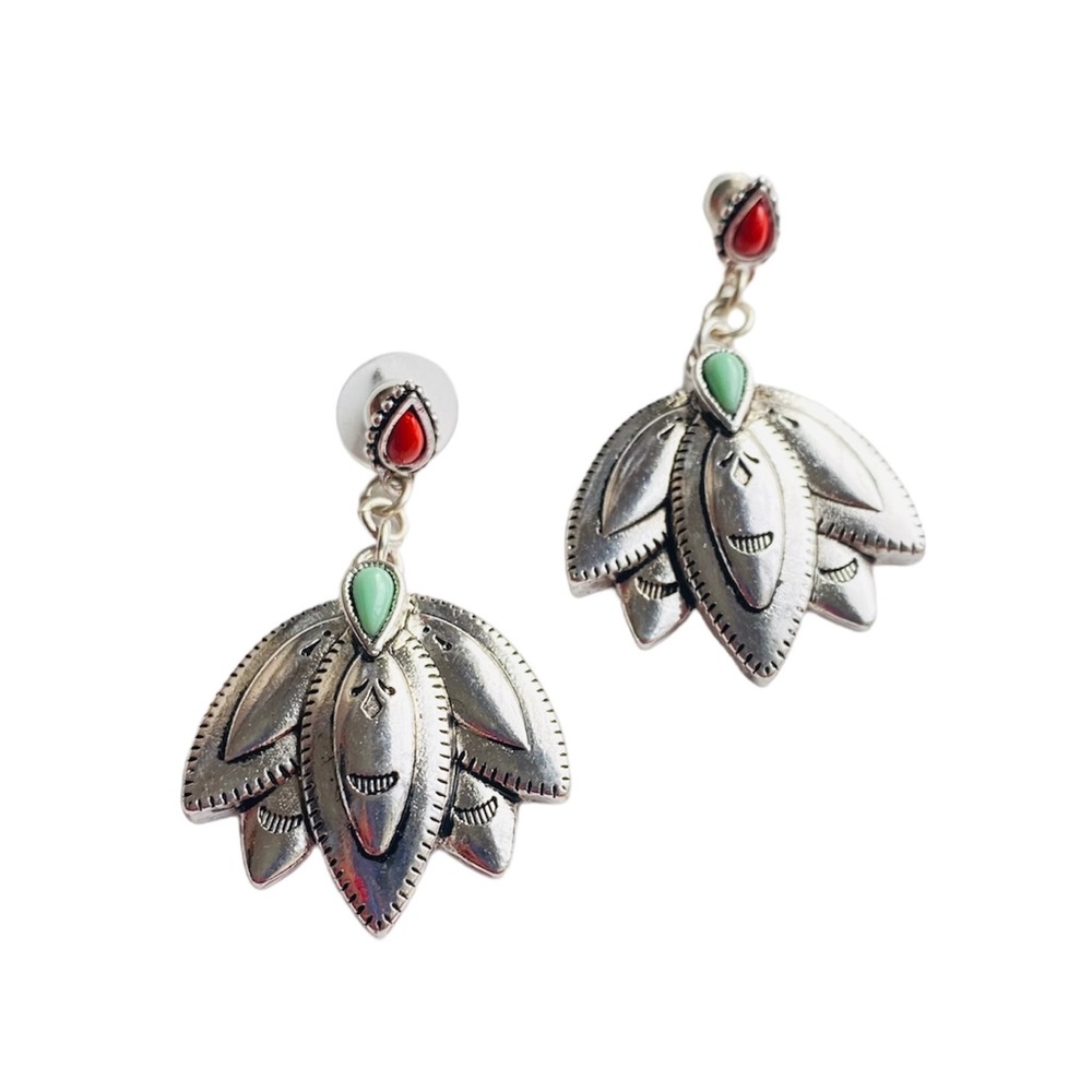 Metallic boho chic dangling lotus earrings